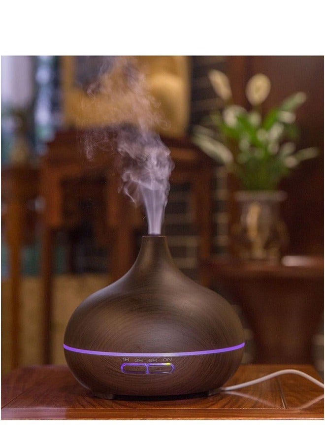 500ML Aromatherapy Essential Oil Diffuser Wood Grain Remote Control Ultrasonic Air Humidifier Cool with 7 Colors LED Light Plastic Imitation Wood Grain Home Quiet - Image 1